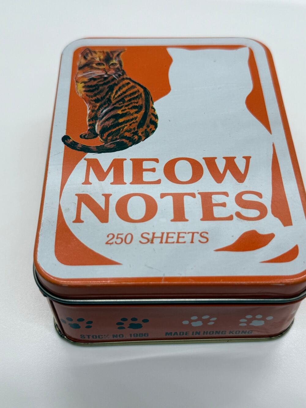 Vtg MSR Imports Meow Notes Tin Orange With Black White Cats - 1984 Hong Kong